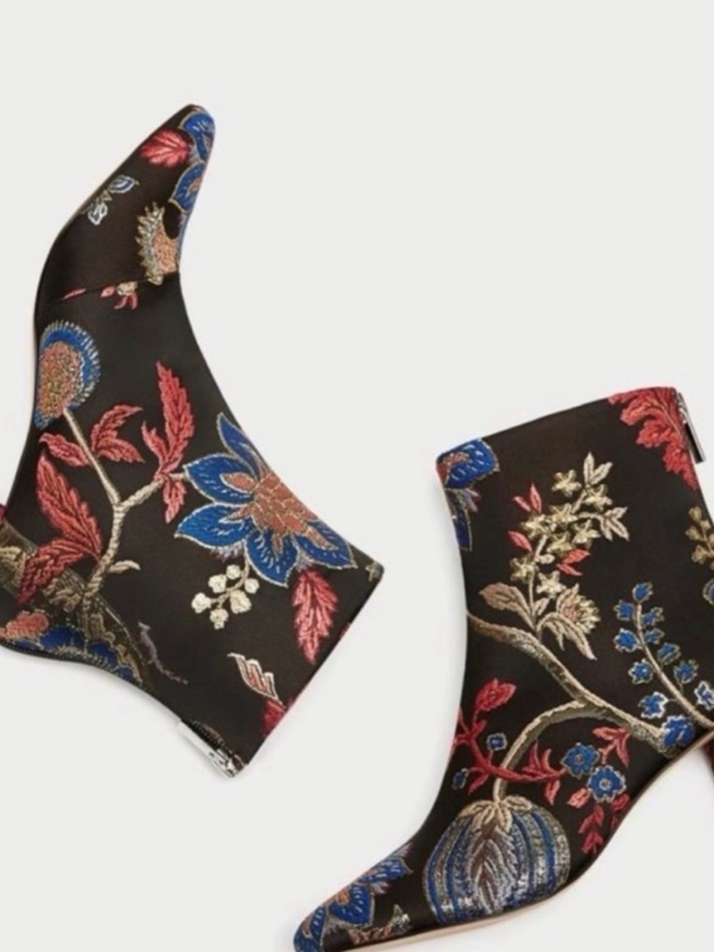 Zara Floral Embroidered Black Ankle Booties - Picture 7 of 12